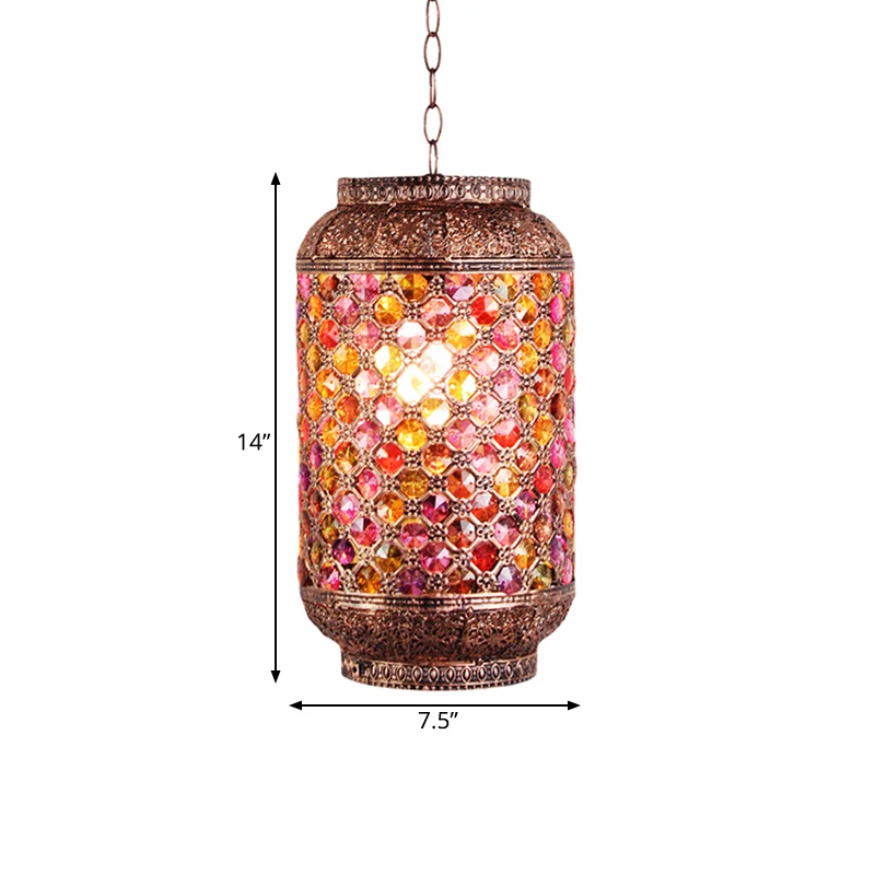Lanterne bohème suspendue en laiton, 1 ampoule, plafonnier suspendu en métal pour Restaurant Clearhalo