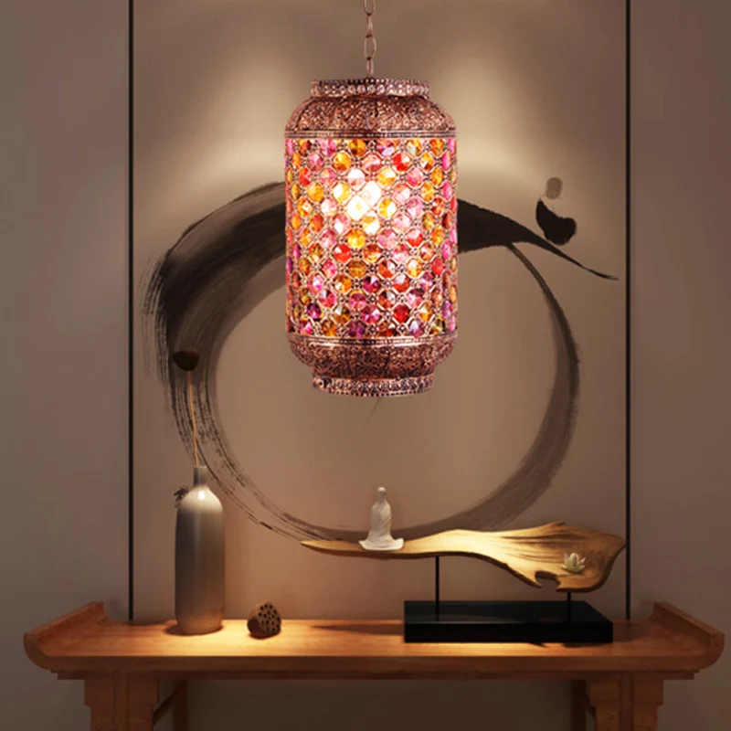 Lanterne bohème suspendue en laiton, 1 ampoule, plafonnier suspendu en métal pour Restaurant Clearhalo