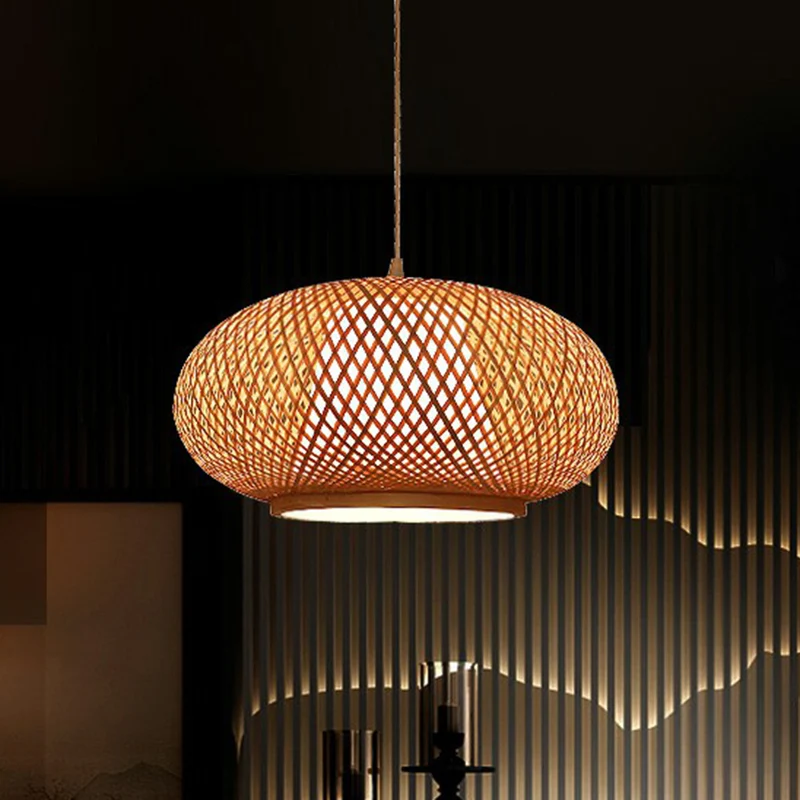 Lanterne en bois luminaire suspendu chinois 1 ampoule lampe suspendue en bambou pour salon de thé Clearhalo