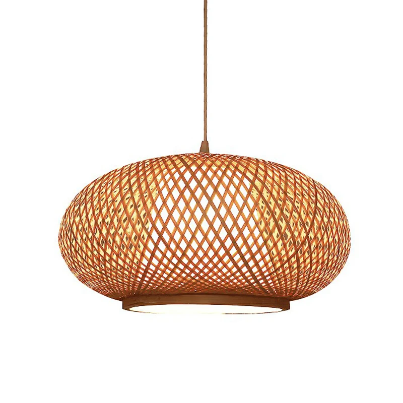 Lanterne en bois luminaire suspendu chinois 1 ampoule lampe suspendue en bambou pour salon de thé Clearhalo