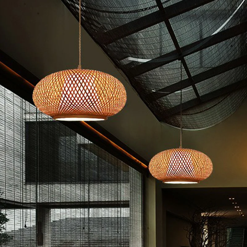 Lanterne en bois luminaire suspendu chinois 1 ampoule lampe suspendue en bambou pour salon de thé Clearhalo