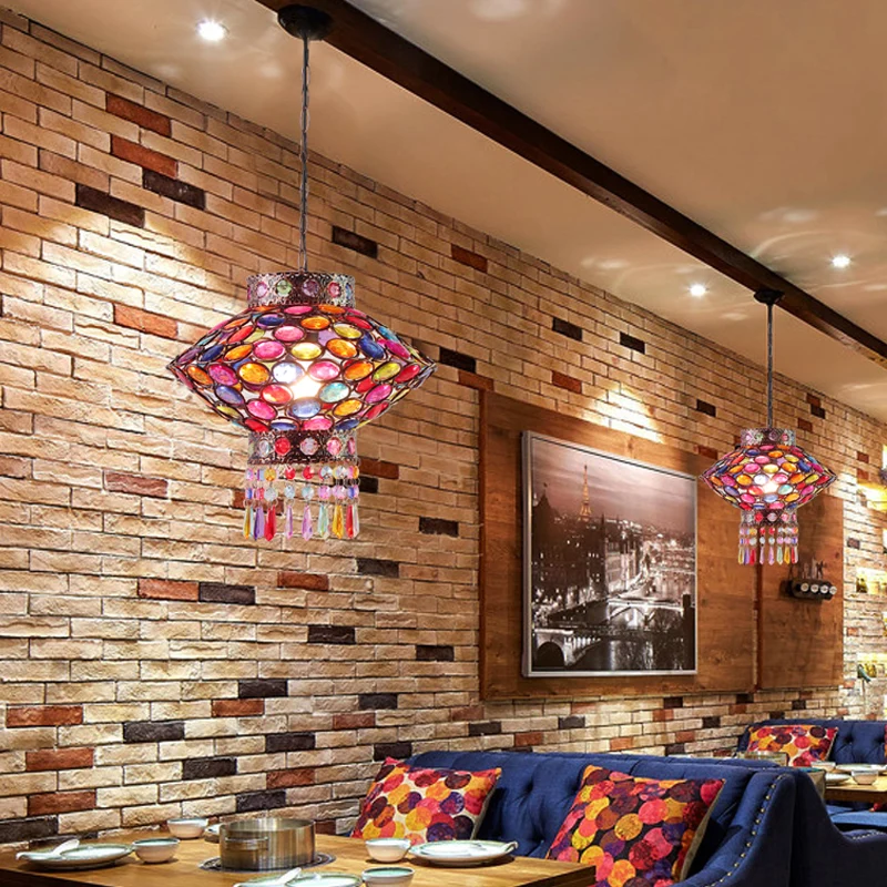 Lanterne d'éclairage à Suspension en métal rouille, lampe suspendue bohème à 1 tête pour Restaurant Clearhalo