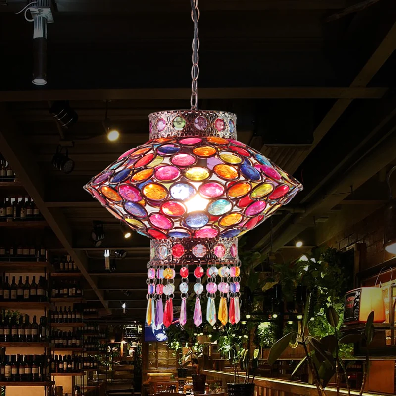 Lanterne d'éclairage à Suspension en métal rouille, lampe suspendue bohème à 1 tête pour Restaurant Clearhalo