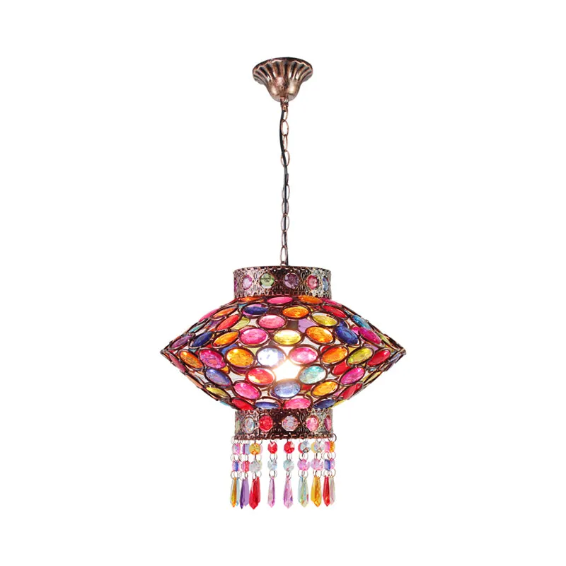 Lanterne d'éclairage à Suspension en métal rouille, lampe suspendue bohème à 1 tête pour Restaurant Clearhalo