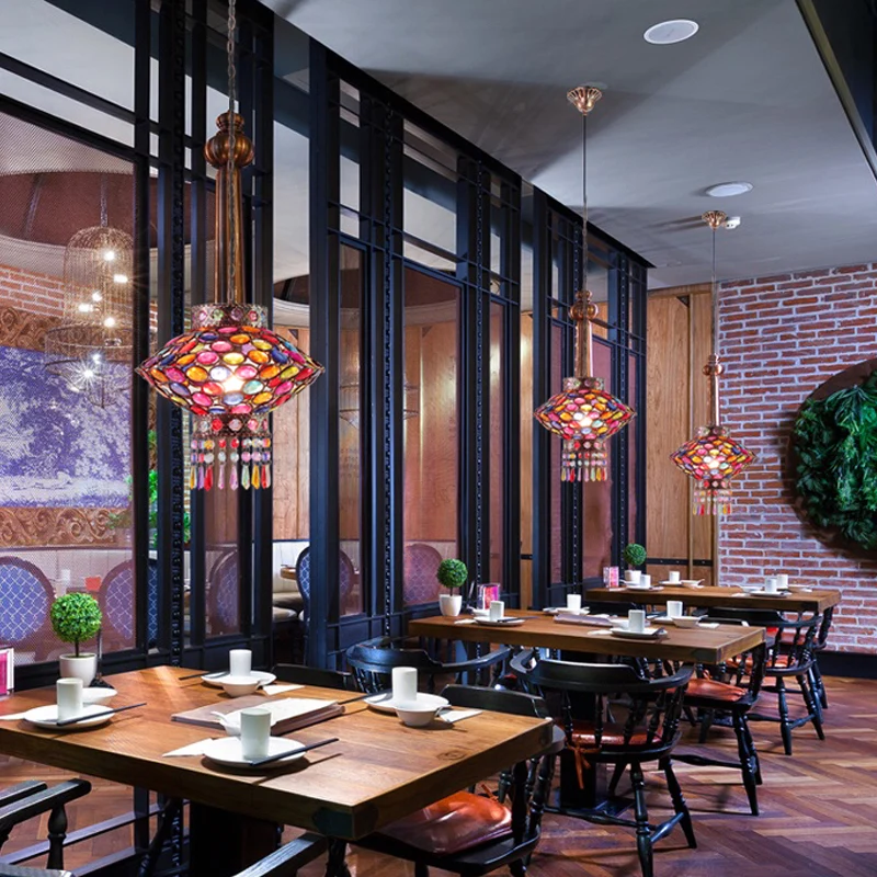 Lanterne d'éclairage à Suspension en métal rouille, lampe suspendue bohème à 1 tête pour Restaurant Clearhalo