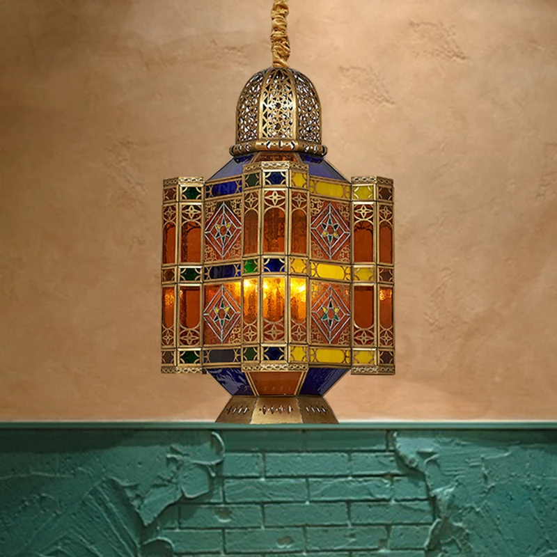Lanterne gravée, plafonnier de Restaurant, vitrail traditionnel, lustre suspendu en laiton à 3 têtes Clearhalo