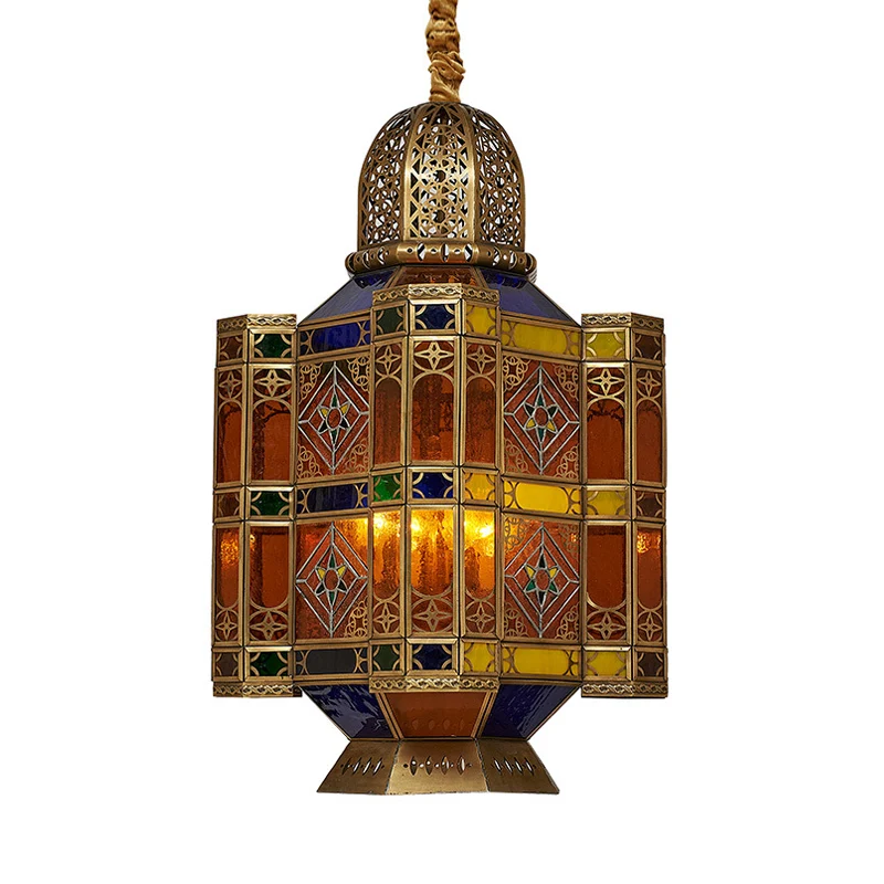 Lanterne gravée, plafonnier de Restaurant, vitrail traditionnel, lustre suspendu en laiton à 3 têtes Clearhalo