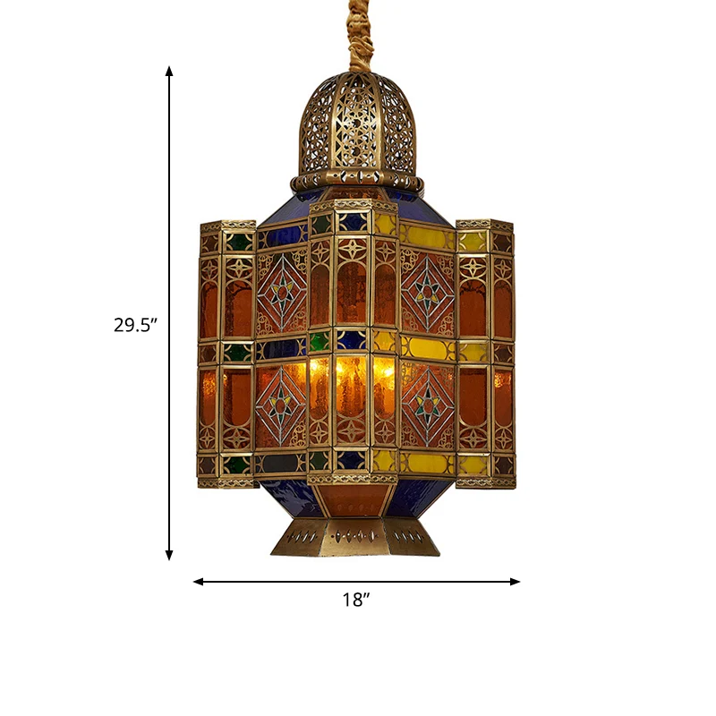 Lanterne gravée, plafonnier de Restaurant, vitrail traditionnel, lustre suspendu en laiton à 3 têtes Clearhalo
