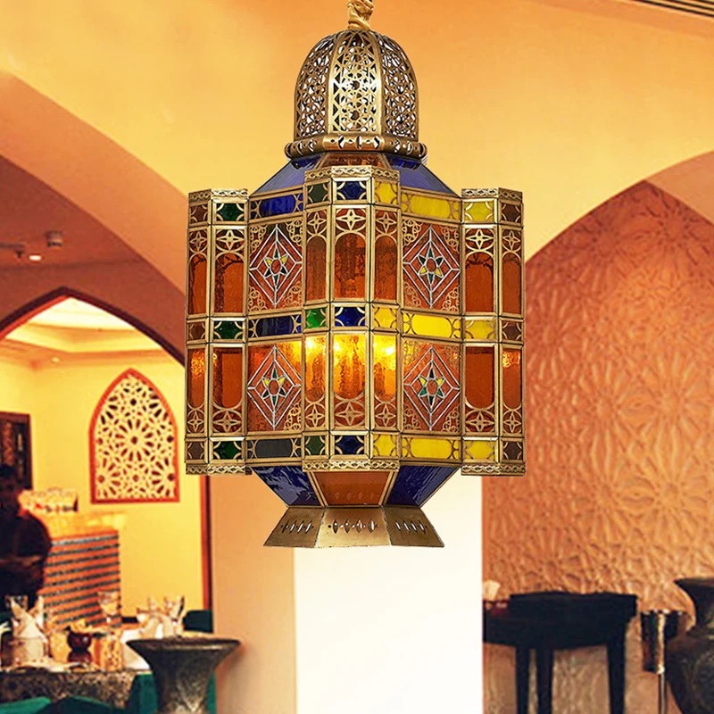Lanterne gravée, plafonnier de Restaurant, vitrail traditionnel, lustre suspendu en laiton à 3 têtes Clearhalo