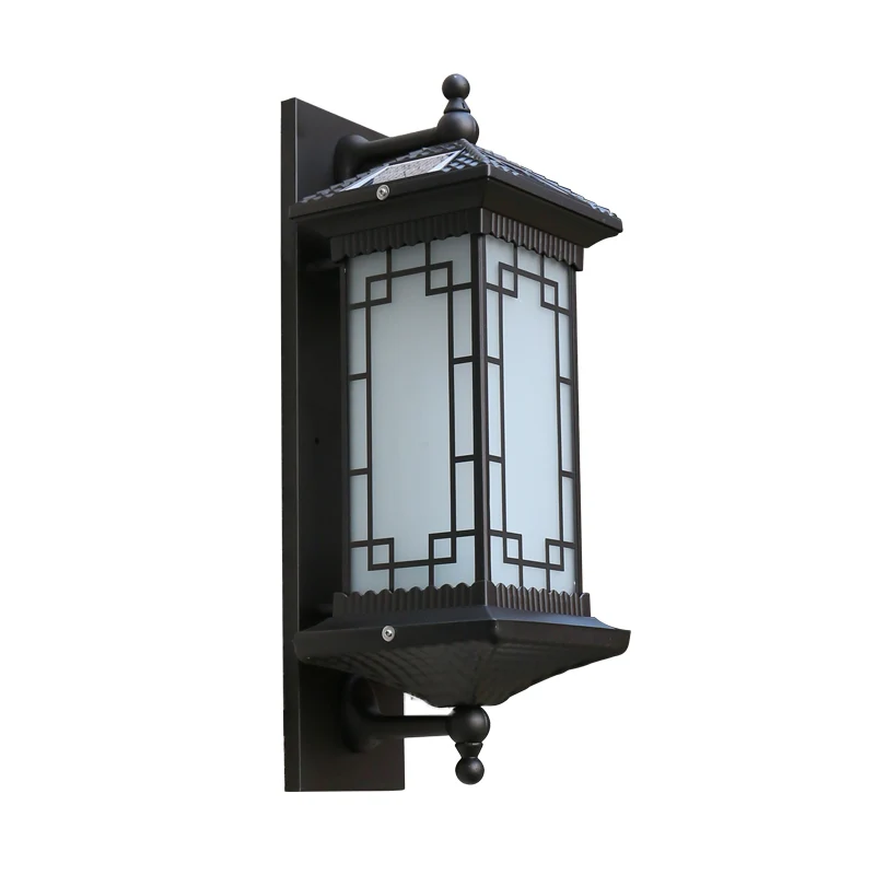 Lanterne solaire rectangulaire en verre givré, applique murale LED Vintage Gateway, couleur café Clearhalo