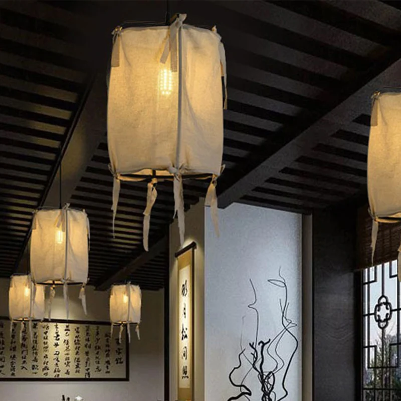 Lanterne suspendue de 12 "/14"/16 "de large, éclairage moderne en tissu, 1 lumière blanche, lampe suspendue pour Restauran...