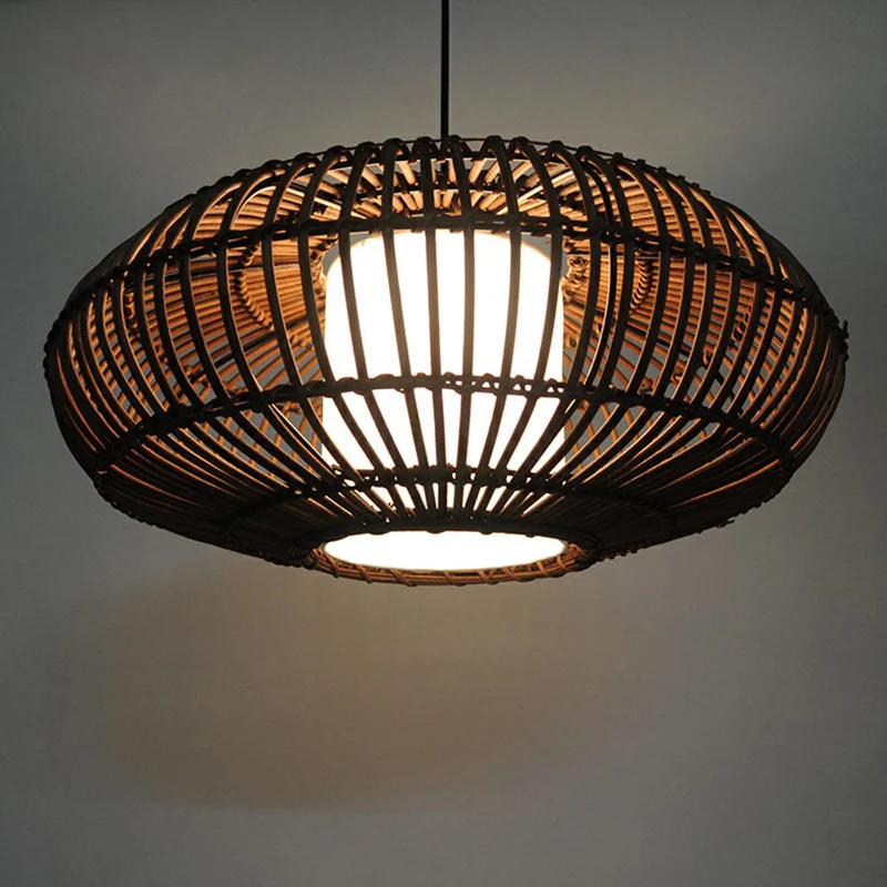 Lanterne suspendue en bambou chinois, 1 lumière, éclairage suspendu pour salle à manger Clearhalo