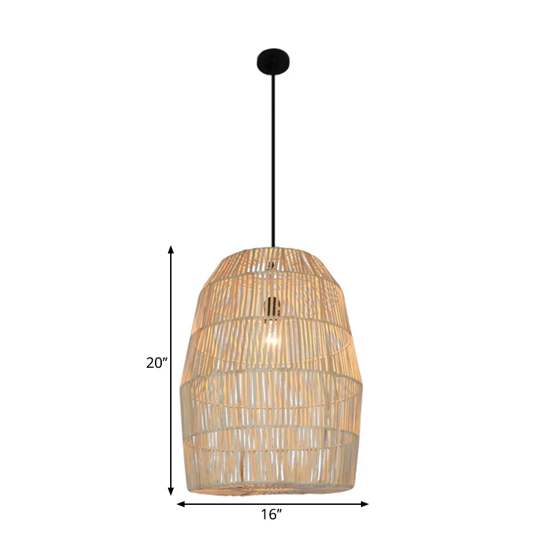 Lanterne tissée rurale, pendule en bambou, 1 tête, kit de lampe suspendue pour salon de thé, beige Clearhalo