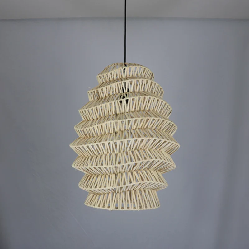 Lanterne tissée rurale, pendule en bambou, 1 tête, kit de lampe suspendue pour salon de thé, beige Clearhalo