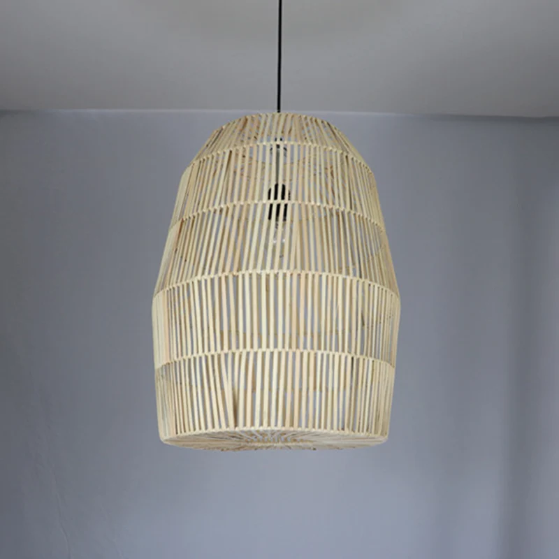 Lanterne tissée rurale, pendule en bambou, 1 tête, kit de lampe suspendue pour salon de thé, beige Clearhalo