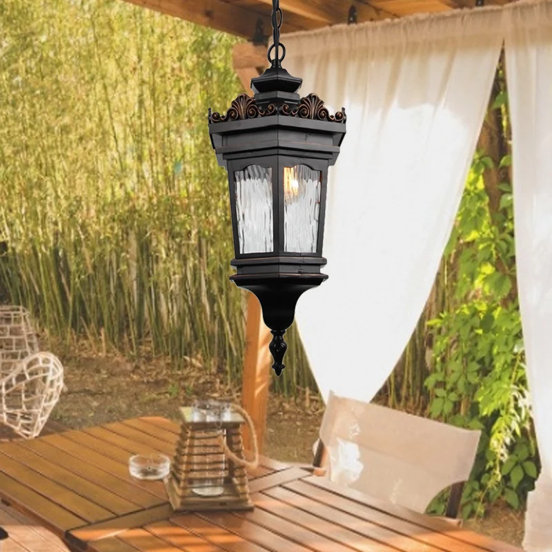 Lanterne en verre d'eau pendentif plafonnier classique 1 tête couloir éclairage vers le bas en noir Clearhalo