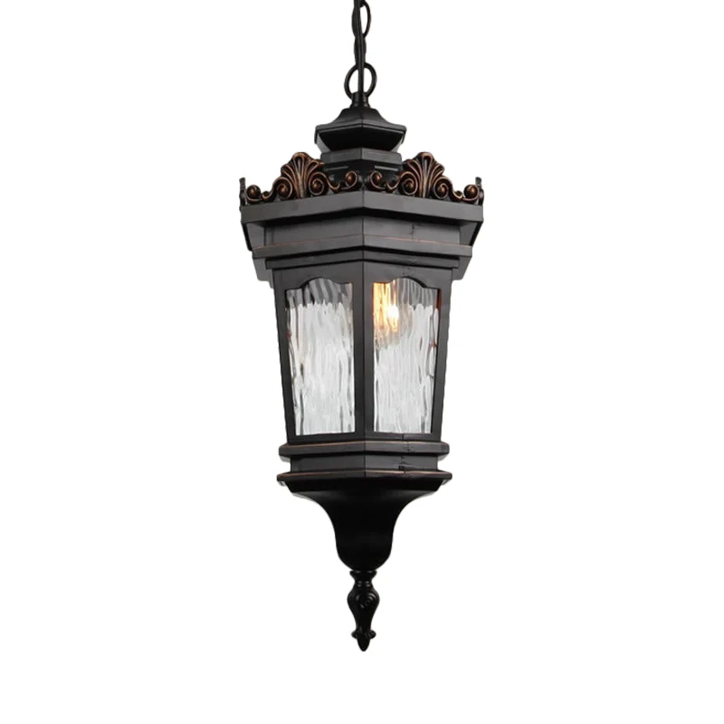 Lanterne en verre d'eau pendentif plafonnier classique 1 tête couloir éclairage vers le bas en noir Clearhalo