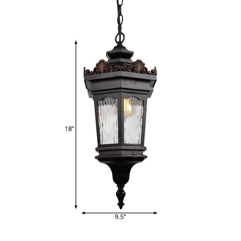 Lanterne en verre d'eau pendentif plafonnier classique 1 tête couloir éclairage vers le bas en noir Clearhalo