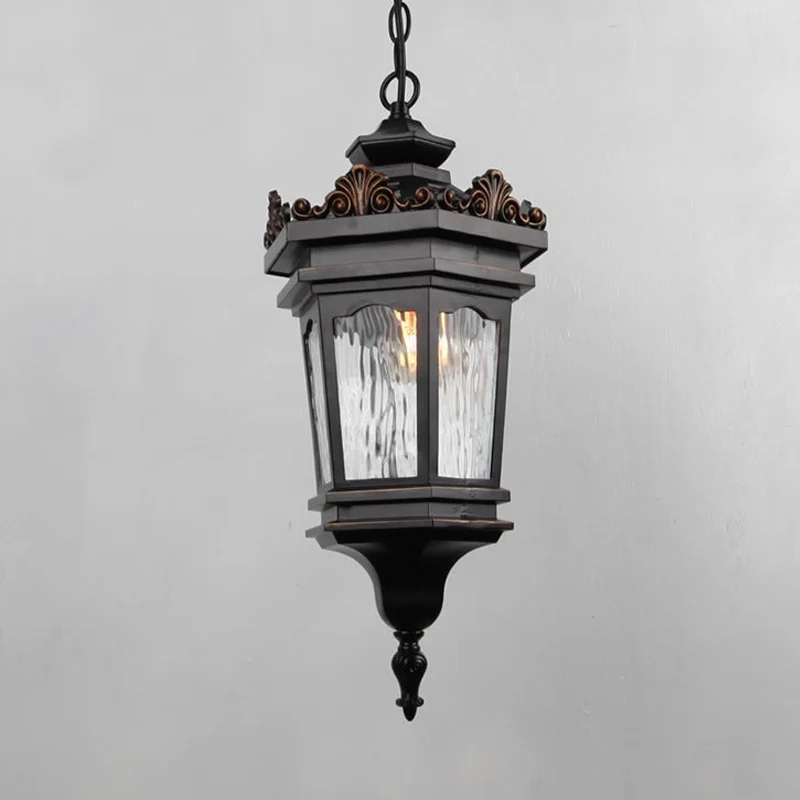 Lanterne en verre d'eau pendentif plafonnier classique 1 tête couloir éclairage vers le bas en noir Clearhalo