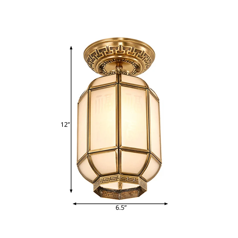 Lanterne en verre givré semi-encastré, plafonnier classique à 1 lumière pour couloir, en laiton Clearhalo
