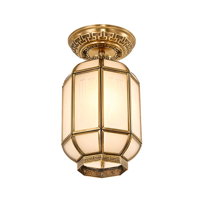 Lanterne en verre givré semi-encastré, plafonnier classique à 1 lumière pour couloir, en laiton Clearhalo