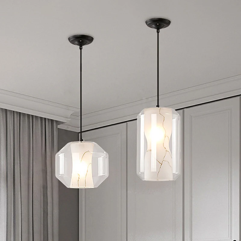 8 "/ 10" de large cylindre/tambour pendentif éclairage moderne verre clair 1 lumière noir plafonnier suspendu Clearhalo
