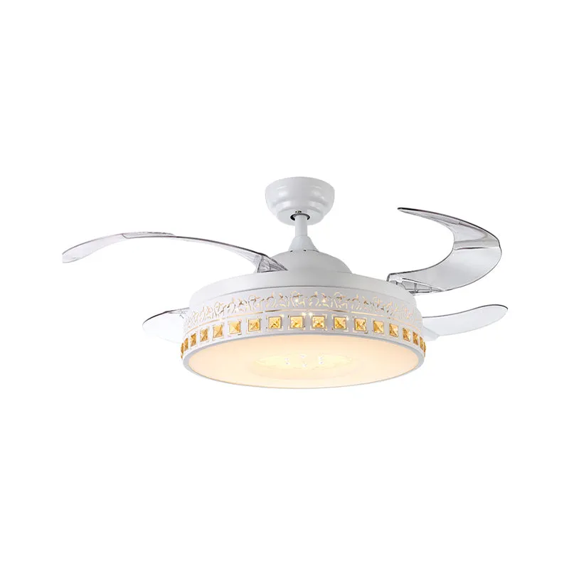 42" de largeur LED cristal semi-encastré simplicité anneau blanc salle à manger ventilateur suspendu avec 4 lames transpar...