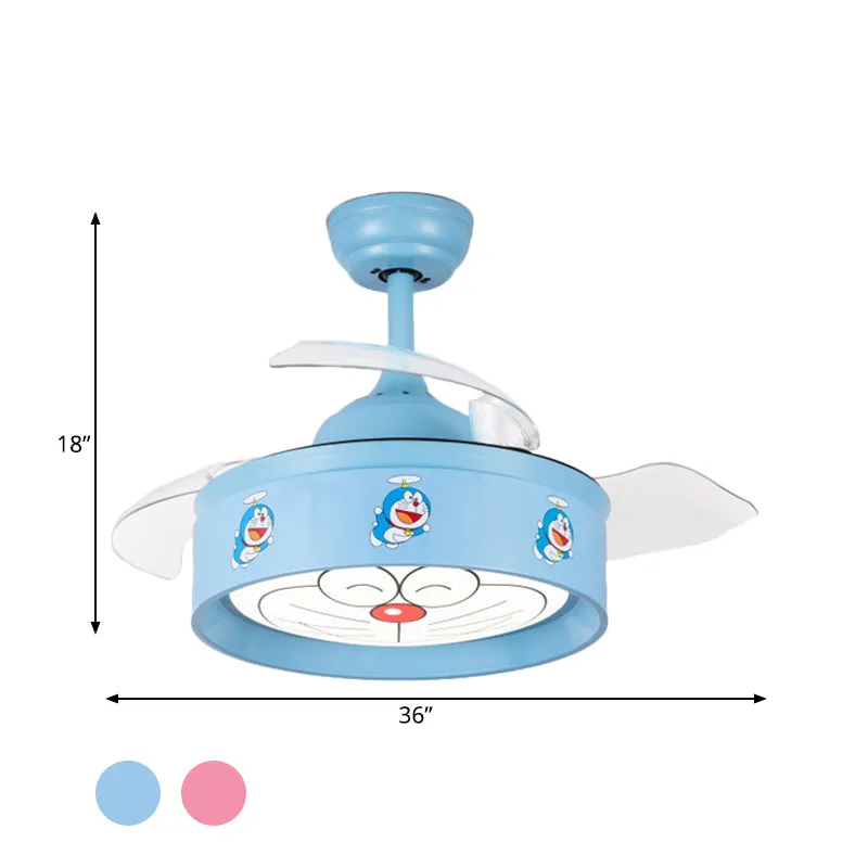 36" W LED Chambre Plafond Pendentif Ventilateur Lumière Enfants Rose/Bleu Finition 3 Lames Semi Flush Lampe avec Tambour E...