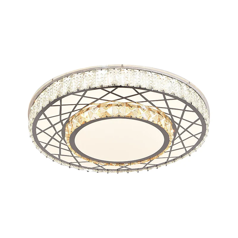 LED clair biseauté blocs de cristal luminaire moderne en acier inoxydable rond grande pièce encastré luminaire Clearhalo