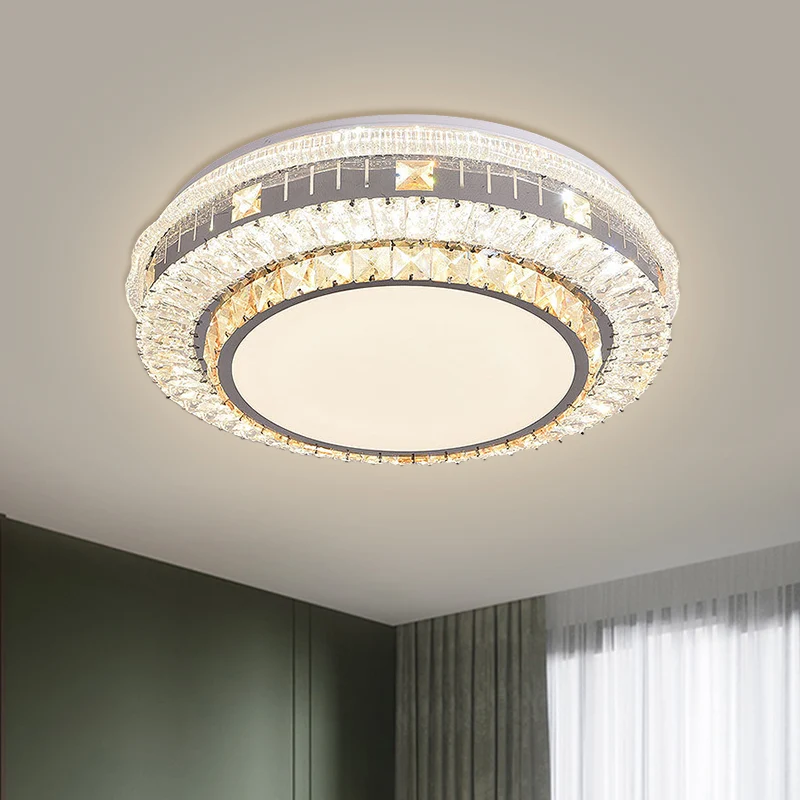 LED clair biseauté blocs de cristal luminaire moderne en acier inoxydable rond grande pièce encastré luminaire Clearhalo