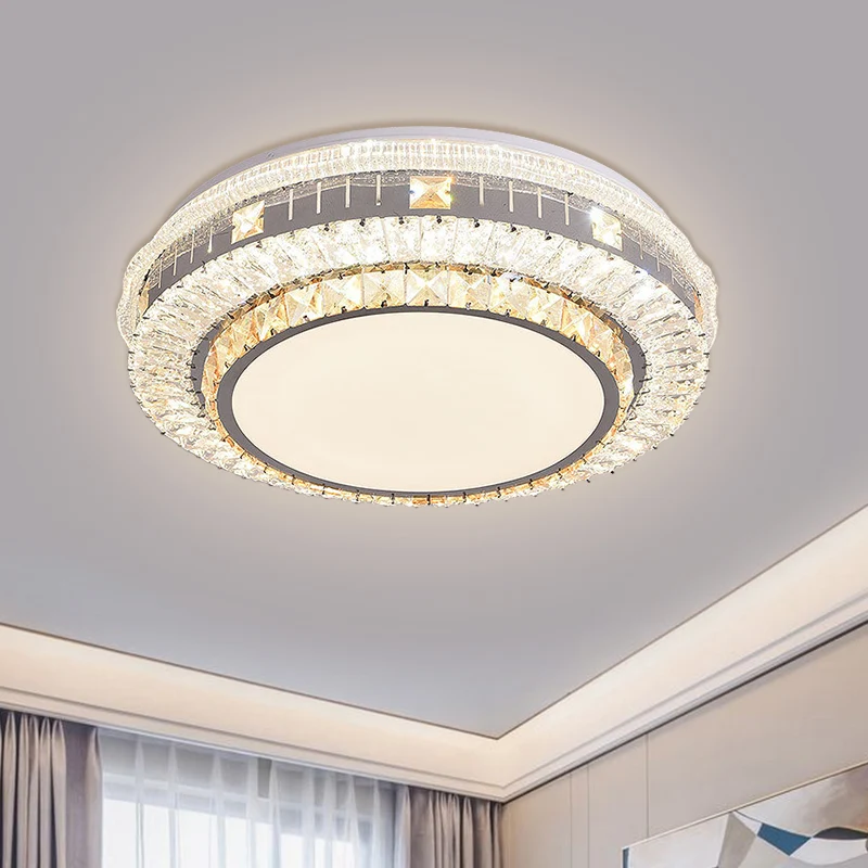 LED clair biseauté blocs de cristal luminaire moderne en acier inoxydable rond grande pièce encastré luminaire Clearhalo