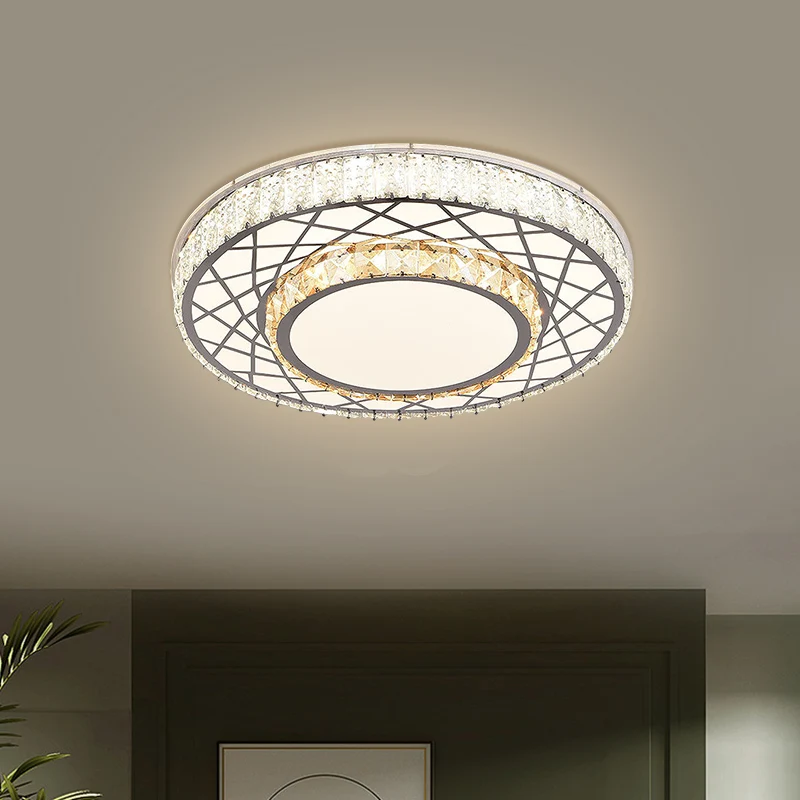 LED clair biseauté blocs de cristal luminaire moderne en acier inoxydable rond grande pièce encastré luminaire Clearhalo