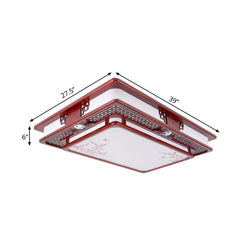 LED encastré classique élégant fleur/oiseau/branche bois près du plafonnier en rouge foncé pour le salon Clearhalo