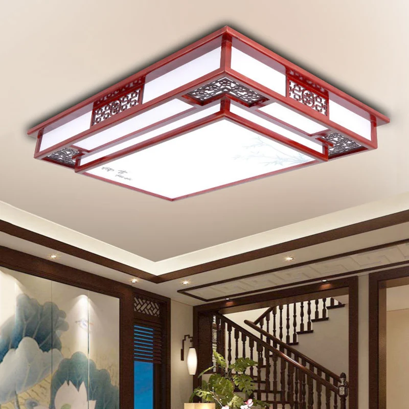 LED encastré classique élégant fleur/oiseau/branche bois près du plafonnier en rouge foncé pour le salon Clearhalo