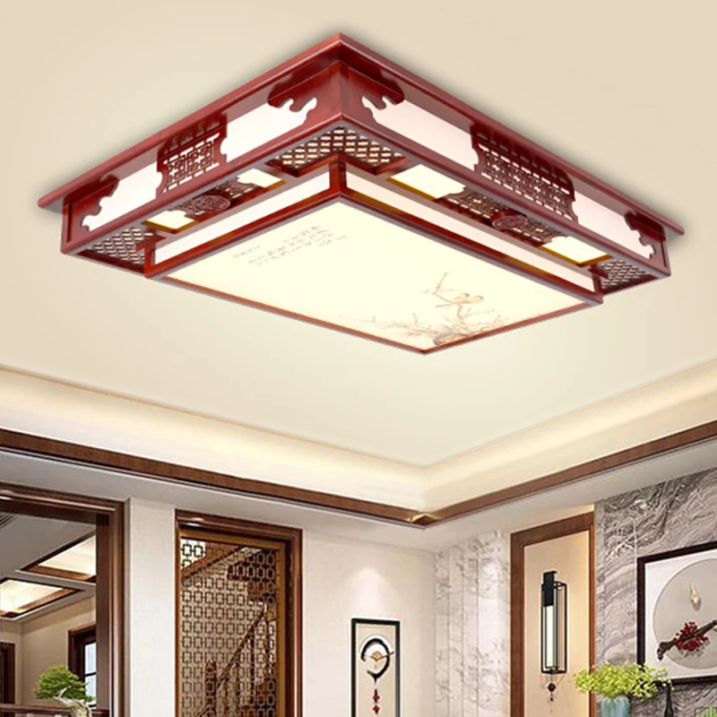 LED encastré classique élégant fleur/oiseau/branche bois près du plafonnier en rouge foncé pour le salon Clearhalo