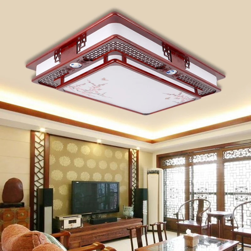 LED encastré classique élégant fleur/oiseau/branche bois près du plafonnier en rouge foncé pour le salon Clearhalo