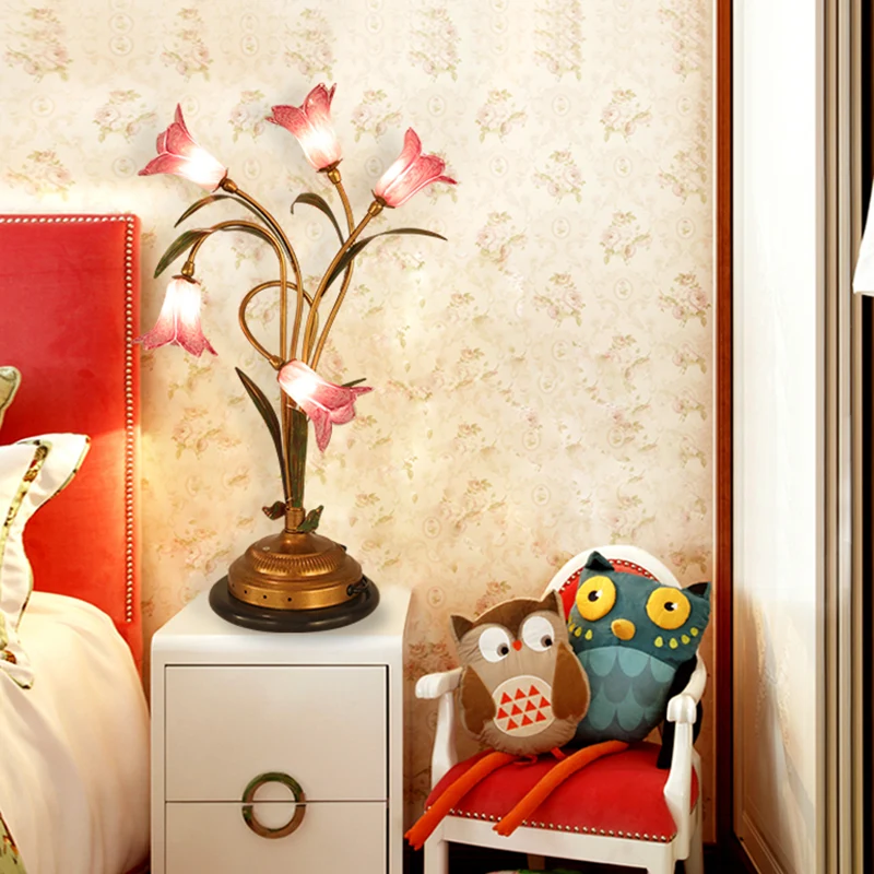 Lily chambre Table de nuit éclairage romantique pastorale métal 5 lumières en laiton LED lampe de chevet Clearhalo