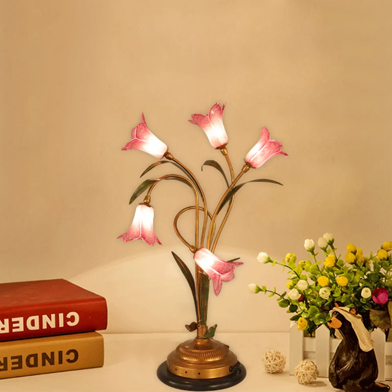 Lily chambre Table de nuit éclairage romantique pastorale métal 5 lumières en laiton LED lampe de chevet Clearhalo