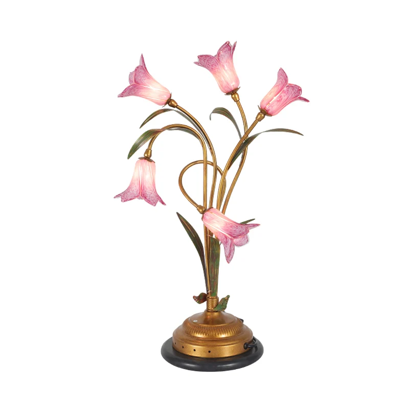 Lily chambre Table de nuit éclairage romantique pastorale métal 5 lumières en laiton LED lampe de chevet Clearhalo