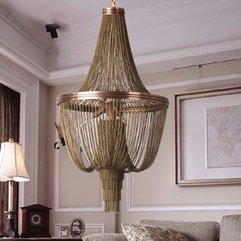 Lodge Chain Fringe Lustre Lampe 6 Lumières Métallique Suspension Kit en Marron pour Salon Clearhalo