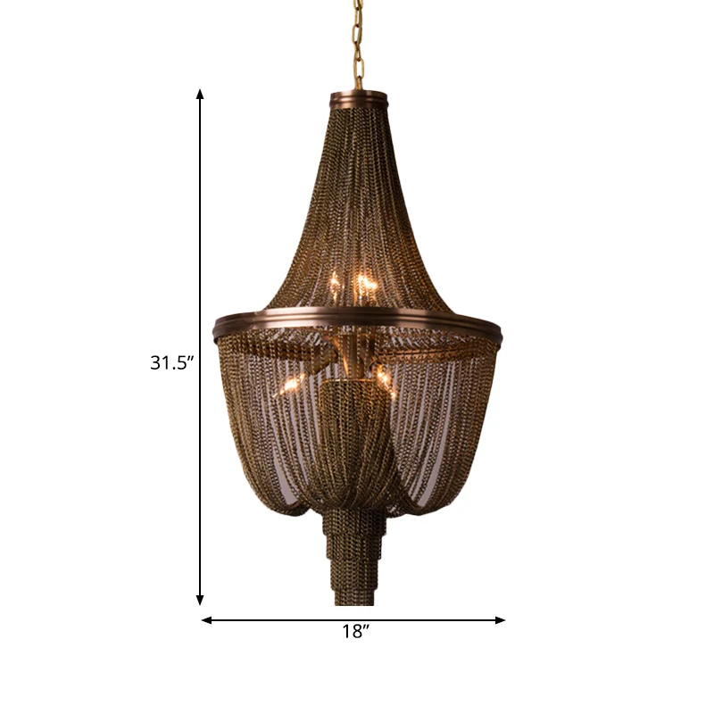 Lodge Chain Fringe Lustre Lampe 6 Lumières Métallique Suspension Kit en Marron pour Salon Clearhalo
