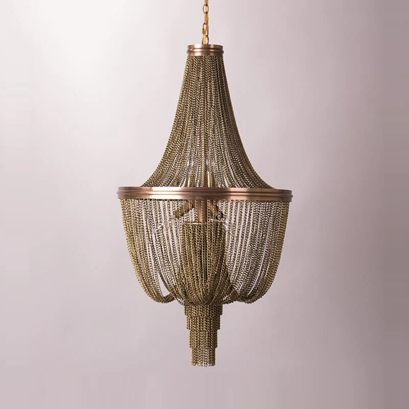 Lodge Chain Fringe Lustre Lampe 6 Lumières Métallique Suspension Kit en Marron pour Salon Clearhalo