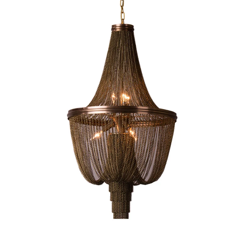 Lodge Chain Fringe Lustre Lampe 6 Lumières Métallique Suspension Kit en Marron pour Salon Clearhalo