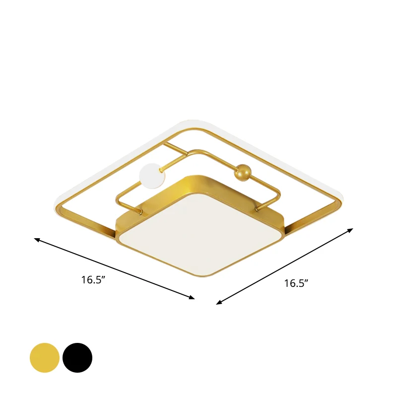 Luminaire carré encastré moderniste en fer noir/or LED plafonnier en lumière chaude/blanche, largeur 16,5"/20,5" Clearhalo