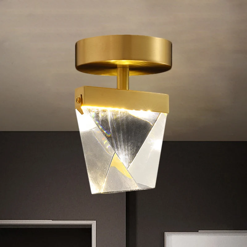 Luminaire de couloir à LED en cristal biseauté transparent contemporain à montage semi-encastré en forme de cube irrégulie...