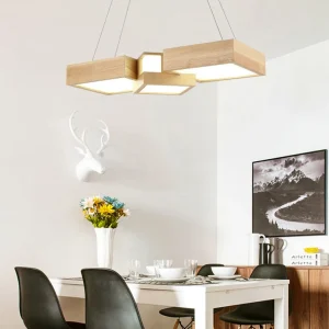 Luminaire d'île carré en bois, plafonnier suspendu en bois à LED de Style moderne Clearhalo