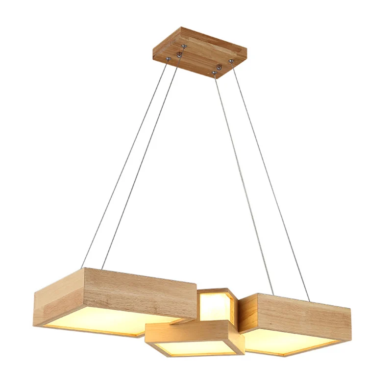 Luminaire d'île carré en bois, plafonnier suspendu en bois à LED de Style moderne Clearhalo
