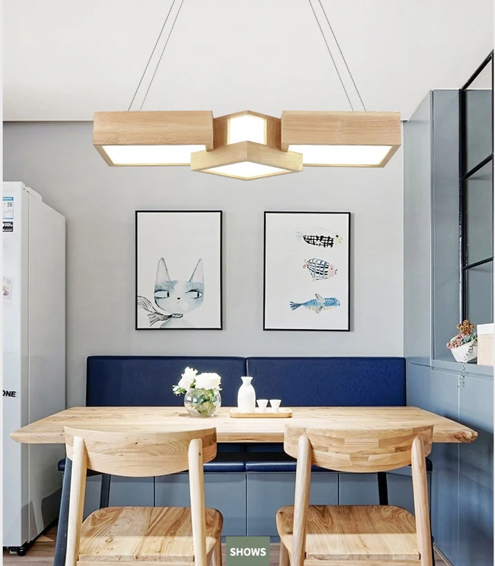 Luminaire d'île carré en bois, plafonnier suspendu en bois à LED de Style moderne Clearhalo