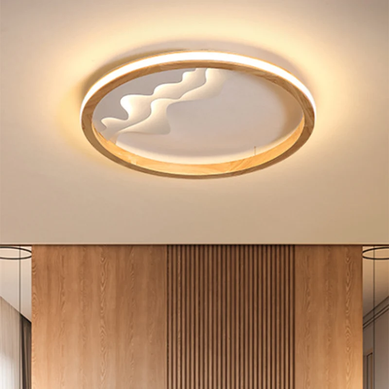 Luminaire encastré à anneau en bois moderne 13"/15"/21" W LED beige/blanc pour chambre à coucher, naturel/3 couleurs/téléc...