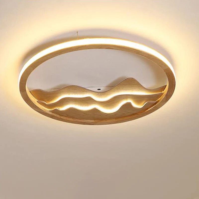 Luminaire encastré à anneau en bois moderne 13"/15"/21" W LED beige/blanc pour chambre à coucher, naturel/3 couleurs/téléc...